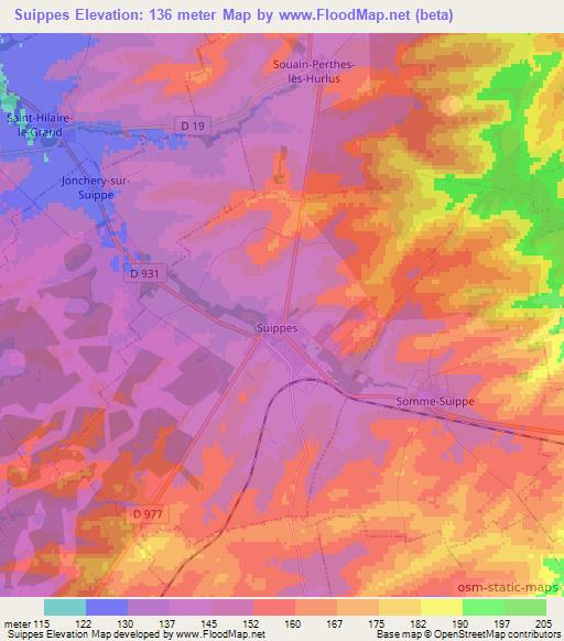 Suippes,France Elevation Map