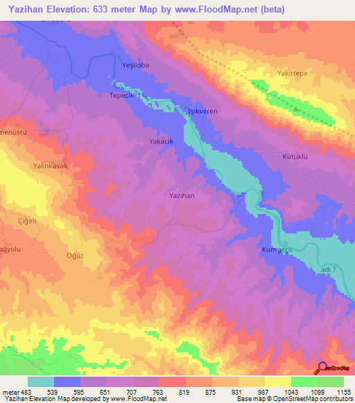 Yazihan,Turkey Elevation Map