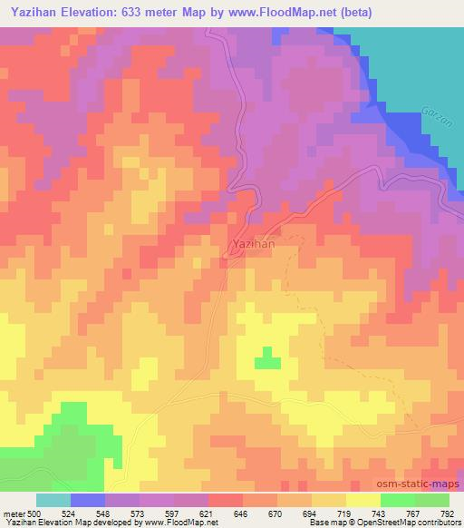 Yazihan,Turkey Elevation Map