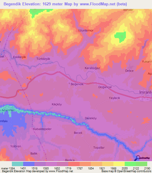 Begendik,Turkey Elevation Map