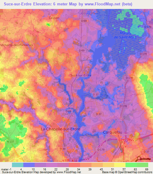 Suce-sur-Erdre,France Elevation Map