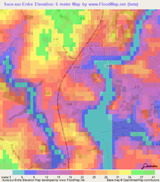 Suce-sur-Erdre,France Elevation Map