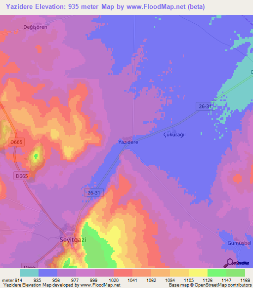 Yazidere,Turkey Elevation Map