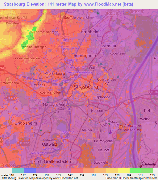 Strasbourg,France Elevation Map