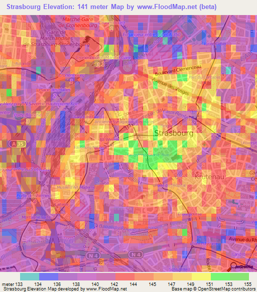 Strasbourg,France Elevation Map