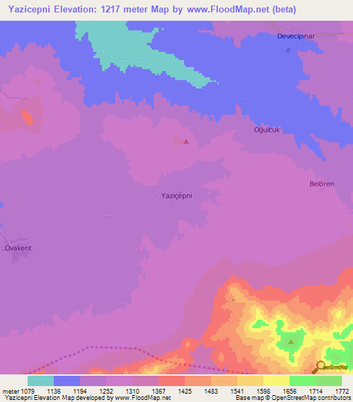 Yazicepni,Turkey Elevation Map