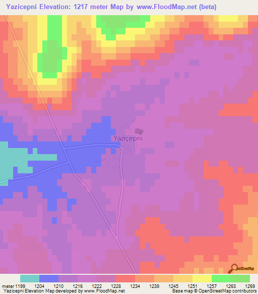 Yazicepni,Turkey Elevation Map