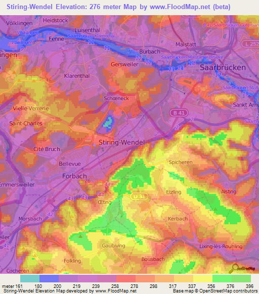 Stiring-Wendel,France Elevation Map