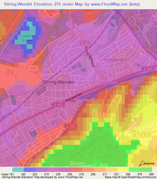 Stiring-Wendel,France Elevation Map