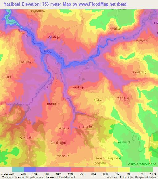 Yazibasi,Turkey Elevation Map