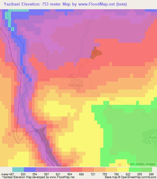 Yazibasi,Turkey Elevation Map