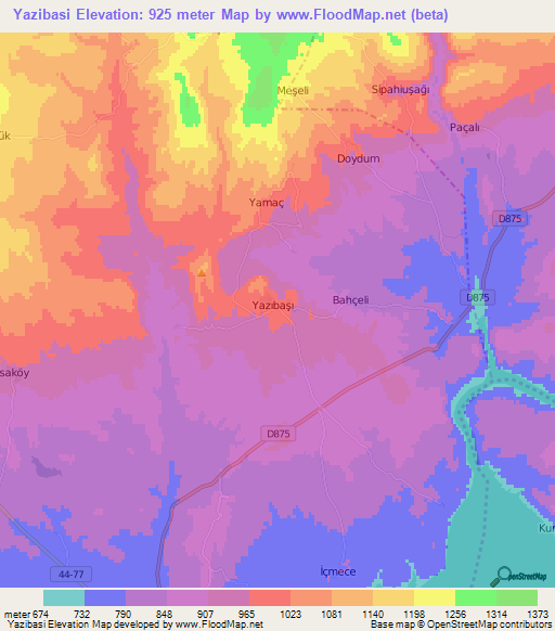 Yazibasi,Turkey Elevation Map