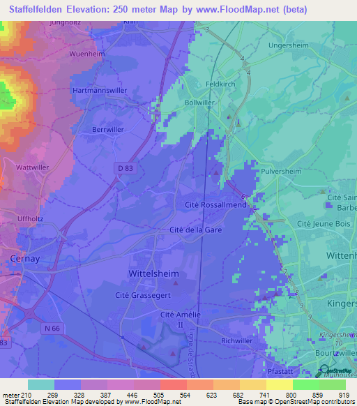 Staffelfelden,France Elevation Map