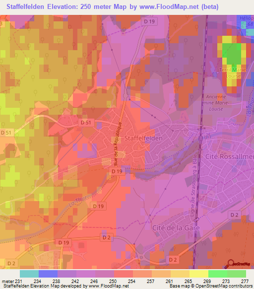 Staffelfelden,France Elevation Map