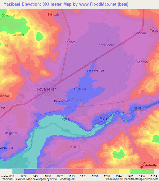 Yazibasi,Turkey Elevation Map