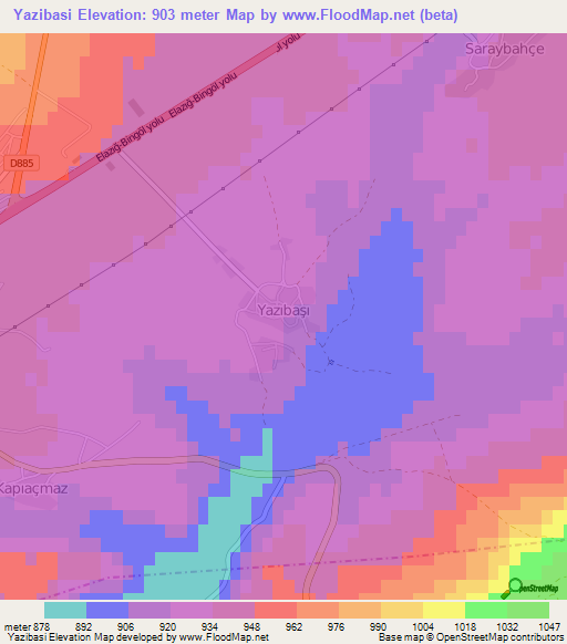 Yazibasi,Turkey Elevation Map