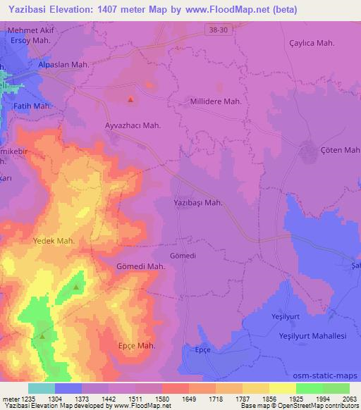 Yazibasi,Turkey Elevation Map