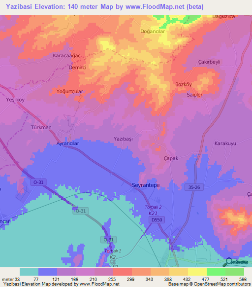 Yazibasi,Turkey Elevation Map