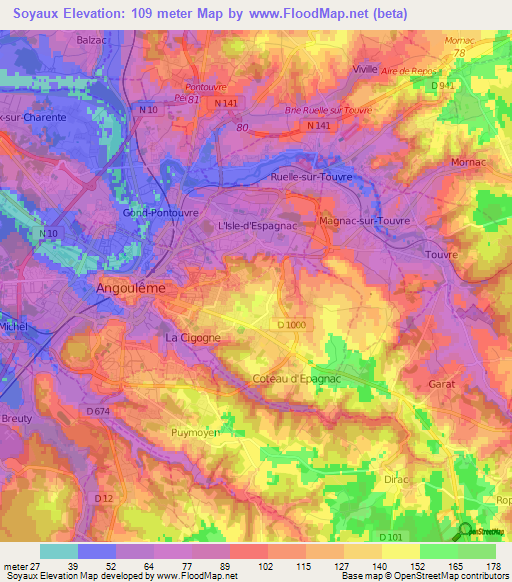 Soyaux,France Elevation Map