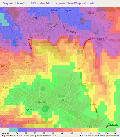 Soyaux,France Elevation Map