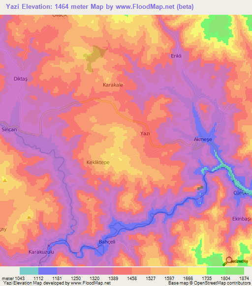 Yazi,Turkey Elevation Map