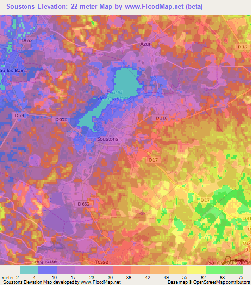 Soustons,France Elevation Map