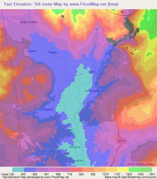 Yazi,Turkey Elevation Map