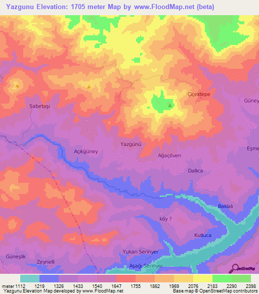 Yazgunu,Turkey Elevation Map