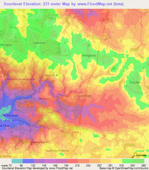 Sourdeval,France Elevation Map