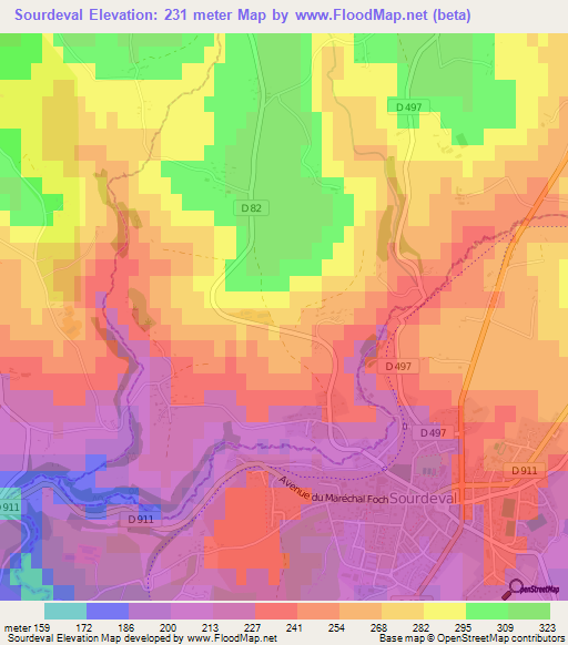 Sourdeval,France Elevation Map