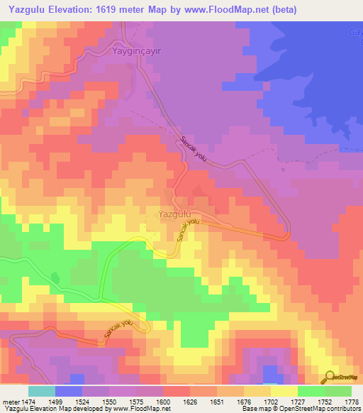 Yazgulu,Turkey Elevation Map