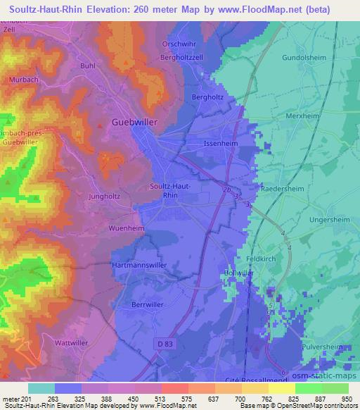 Soultz-Haut-Rhin,France Elevation Map