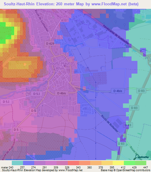 Soultz-Haut-Rhin,France Elevation Map