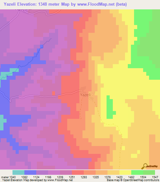 Yazeli,Turkey Elevation Map