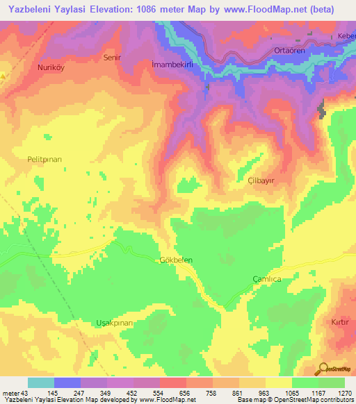 Yazbeleni Yaylasi,Turkey Elevation Map