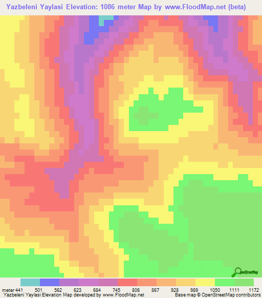 Yazbeleni Yaylasi,Turkey Elevation Map