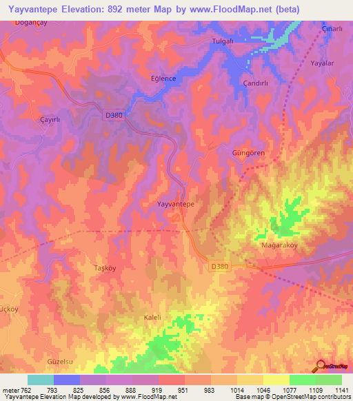 Yayvantepe,Turkey Elevation Map