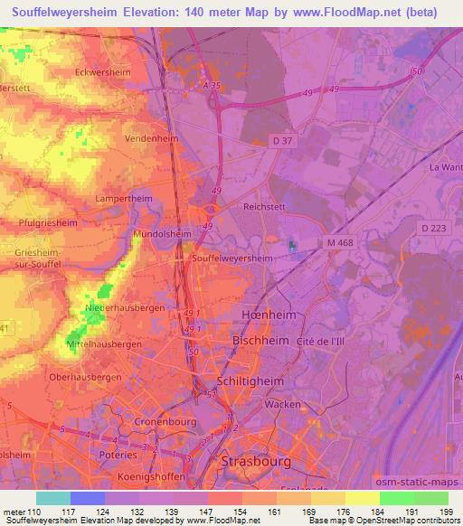Souffelweyersheim,France Elevation Map