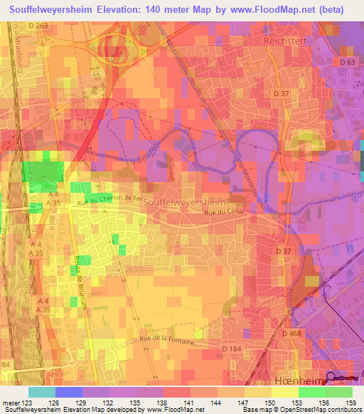 Souffelweyersheim,France Elevation Map