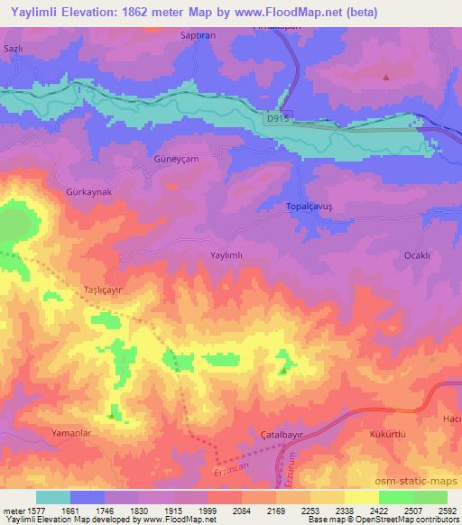 Yaylimli,Turkey Elevation Map