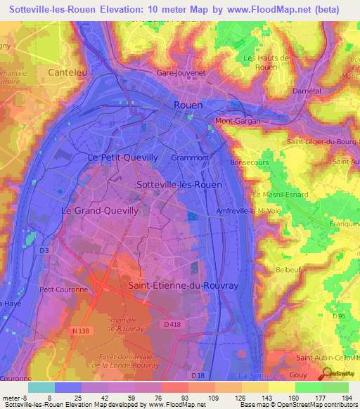 Sotteville-les-Rouen,France Elevation Map