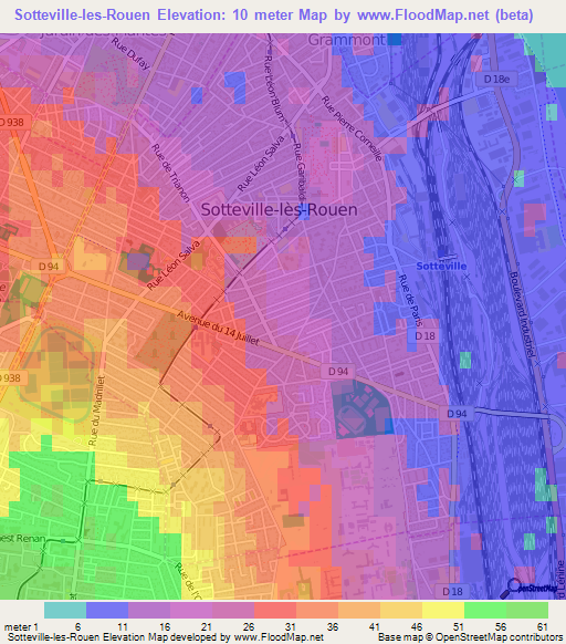 Sotteville-les-Rouen,France Elevation Map