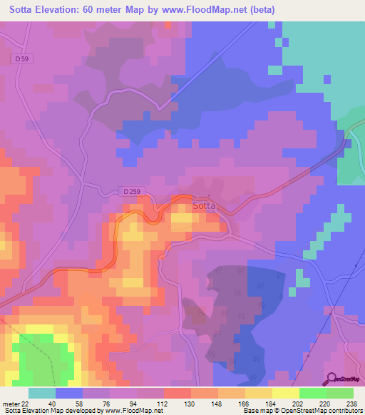 Sotta,France Elevation Map