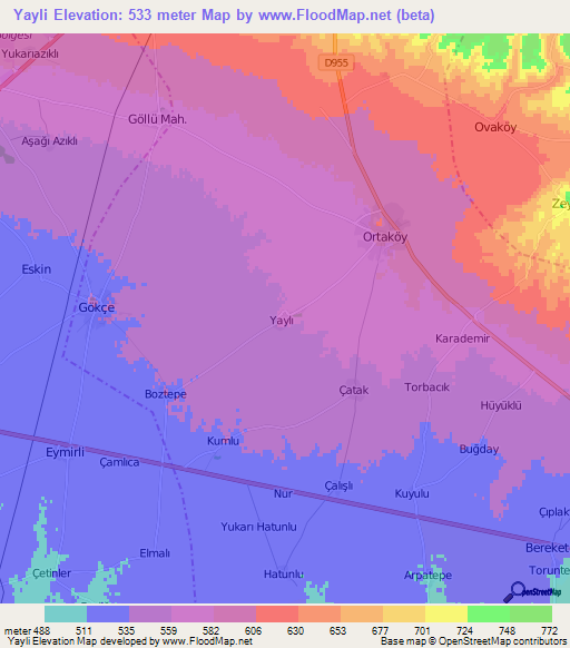 Yayli,Turkey Elevation Map