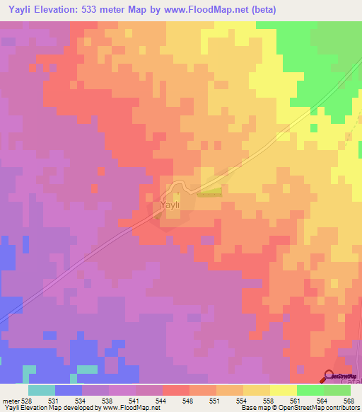 Yayli,Turkey Elevation Map