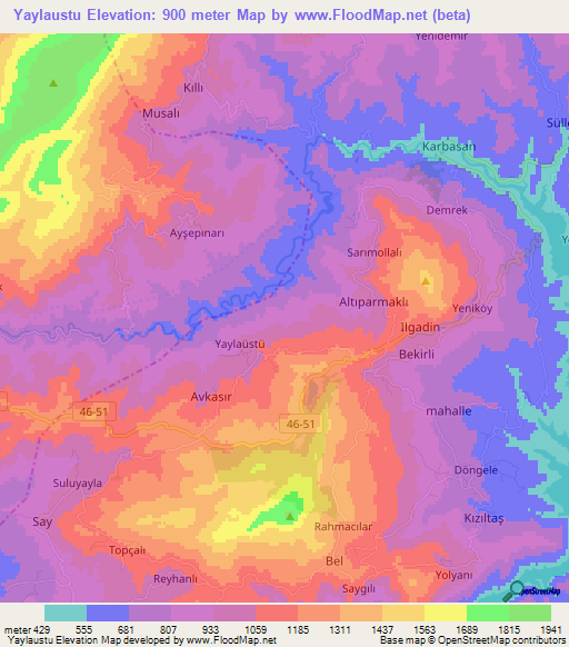 Yaylaustu,Turkey Elevation Map