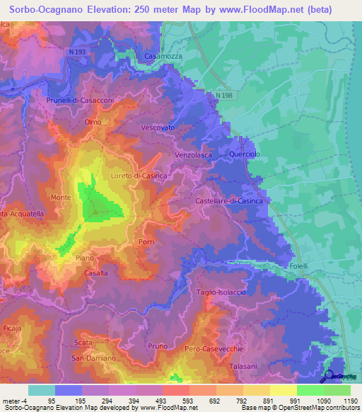 Sorbo-Ocagnano,France Elevation Map