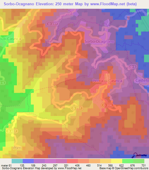 Sorbo-Ocagnano,France Elevation Map