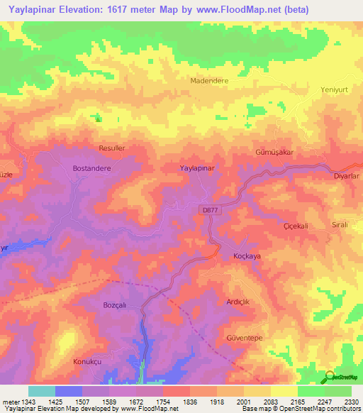 Yaylapinar,Turkey Elevation Map