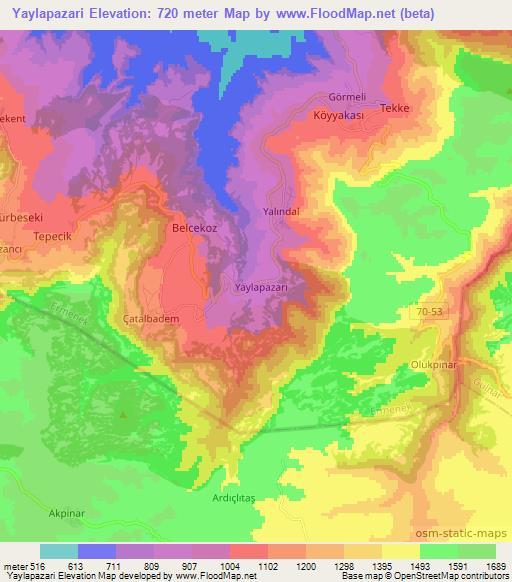 Yaylapazari,Turkey Elevation Map